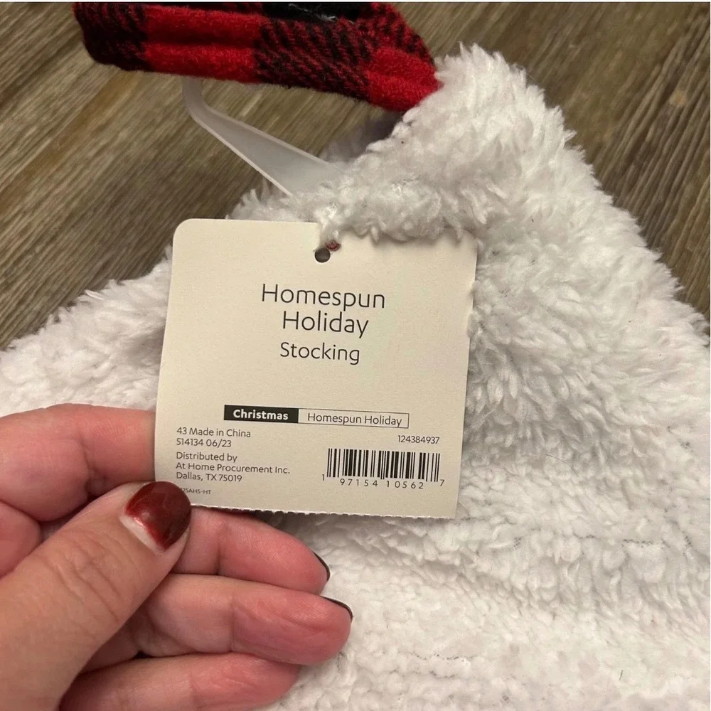 Set of 2 Red Black Buffalo Plaid Christmas Stockings White Sherpa Cuff New